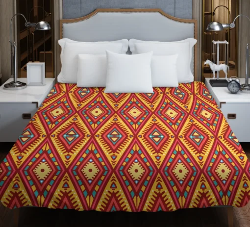 Tribal Rhombus Pattern In Orange And Pink Duvet Cover