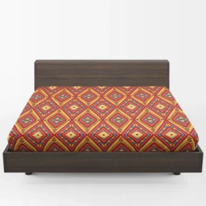 Tribal Rhombus Pattern In Orange And Pink Fitted Sheet 1