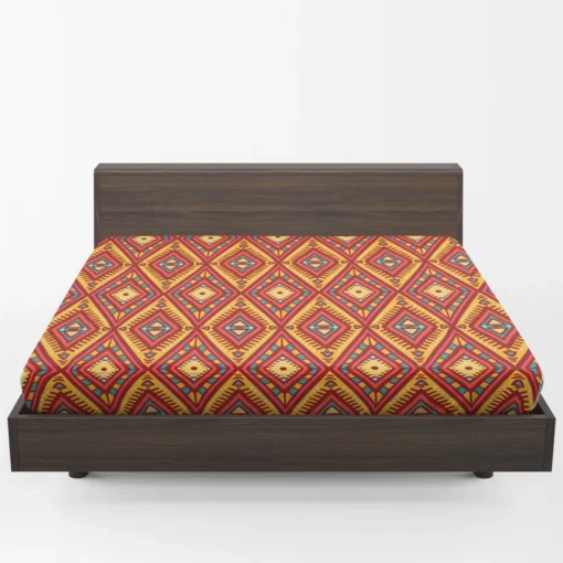 Tribal Rhombus Pattern In Orange And Pink Fitted Sheet 1