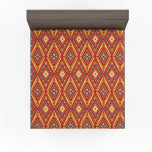 Tribal Rhombus Pattern In Orange And Pink Fitted Sheet