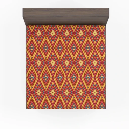 Tribal Rhombus Pattern In Orange And Pink Fitted Sheet