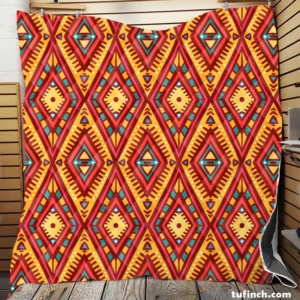 Tribal Rhombus Pattern In Orange And Pink Quilt Blanket