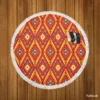 Tribal Rhombus Pattern In Orange And Pink Round Beach Towel