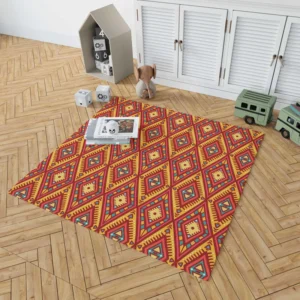 Tribal Rhombus Pattern In Orange And Pink Rug 1