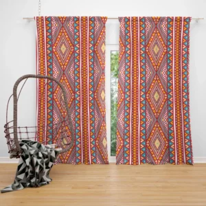 Tribal Striped Pattern Dots And Triangles Curtain