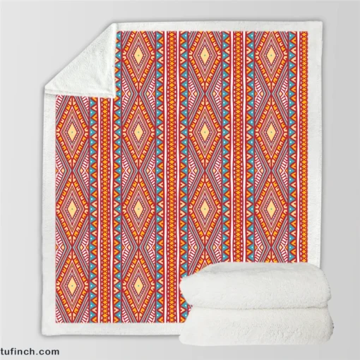 Tribal Striped Pattern Dots And Triangles Sherpa Fleece Blanket