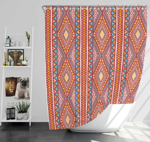 Tribal Striped Pattern Dots And Triangles Shower Curtain