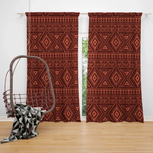 Tribal Style Brown Ethnic Design Curtain