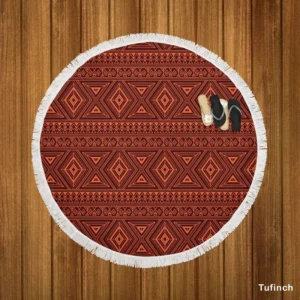 Tribal Style Brown Ethnic Design Round Beach Towel