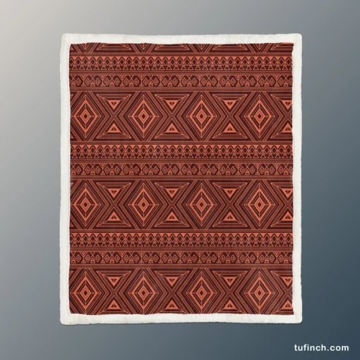 Tribal Style Brown Ethnic Design Sherpa Fleece Blanket 1