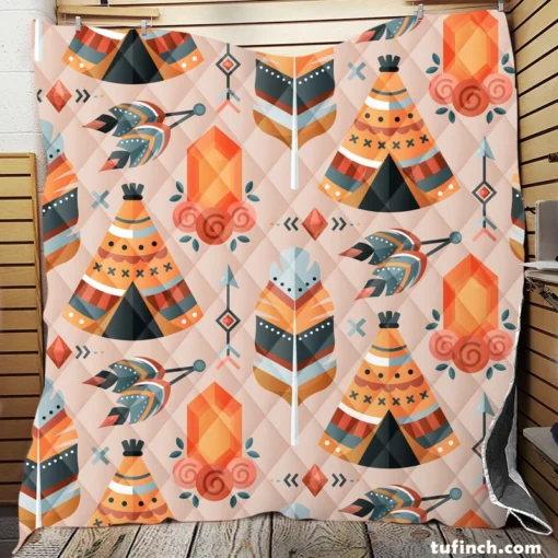 Tribal Wigwam Hut Pattern Quilt Blanket