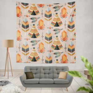 Tribal Wigwam Hut Pattern Wall Tapestry