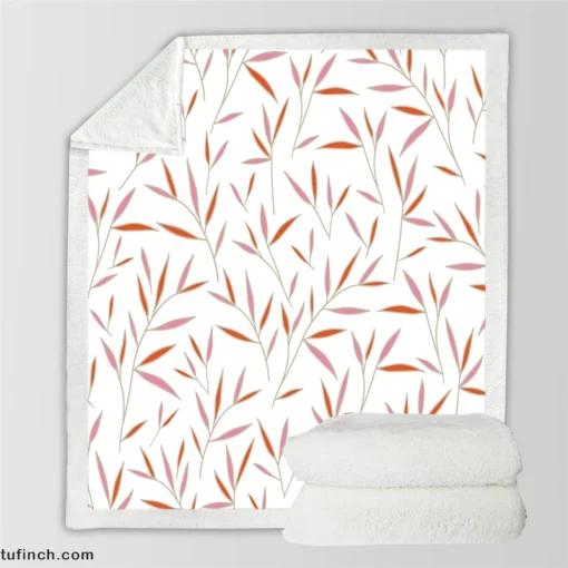 Tropical Bamboo Leaves Minimalist Sherpa Fleece Blanket