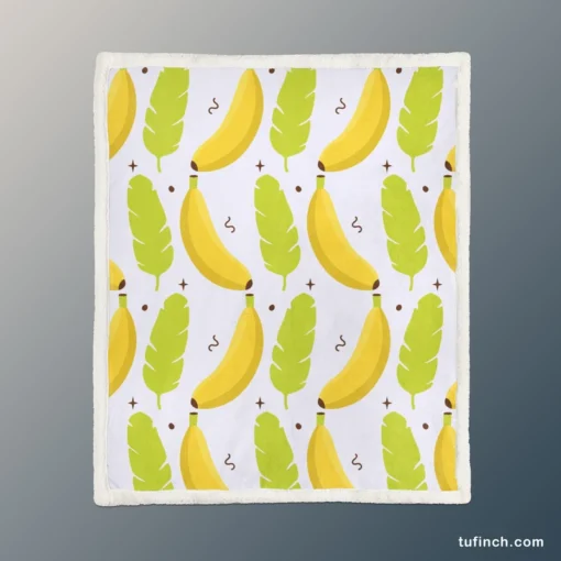 Tropical Banana And Leave Sherpa Fleece Blanket 1