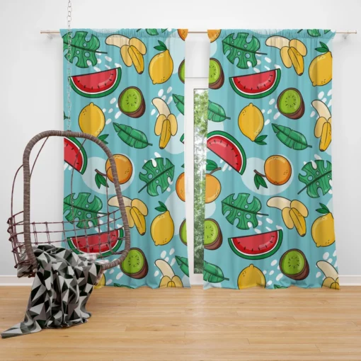 Tropical Fruit and Leave Pattern  Curtain