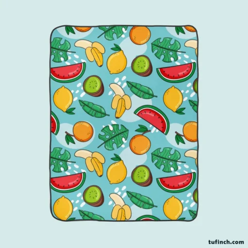 Tropical Fruit and Leave Pattern  Fleece Blanket 1