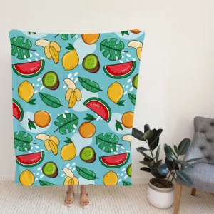 Tropical Fruit and Leave Pattern  Fleece Blanket