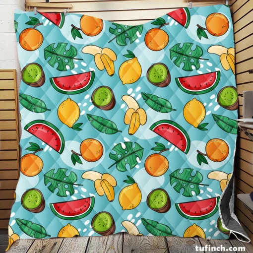 Tropical Fruit and Leave Pattern  Quilt Blanket