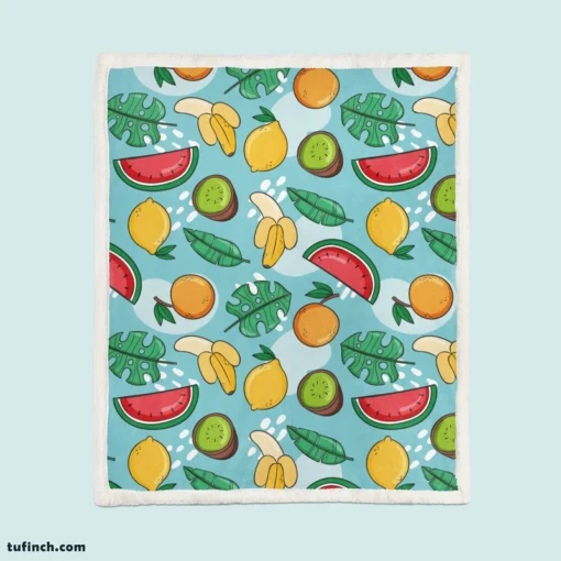 Tropical Fruit and Leave Pattern  Sherpa Fleece Blanket 1