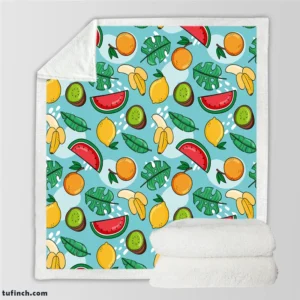 Tropical Fruit and Leave Pattern  Sherpa Fleece Blanket