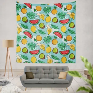 Tropical Fruit and Leave Pattern  Wall Tapestry