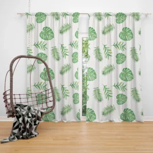 Tropical Green Leaves Pattern Curtain