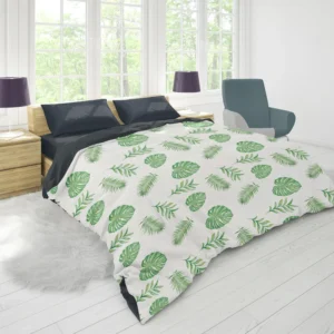 Tropical Green Leaves Pattern Duvet Cover 1