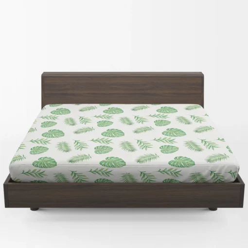 Tropical Green Leaves Pattern Fitted Sheet 1