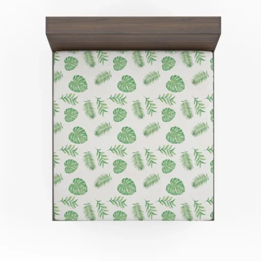 Tropical Green Leaves Pattern Fitted Sheet