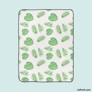 Tropical Green Leaves Pattern Fleece Blanket 1