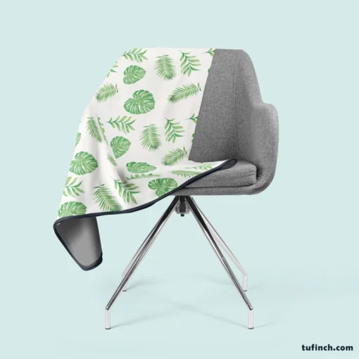 Tropical Green Leaves Pattern Fleece Blanket 2