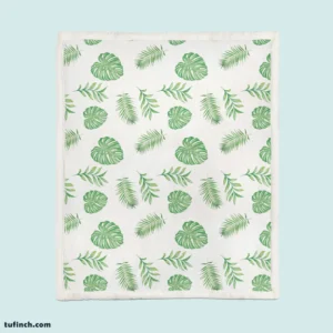 Tropical Green Leaves Pattern Sherpa Fleece Blanket 1