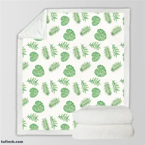 Tropical Green Leaves Pattern Sherpa Fleece Blanket