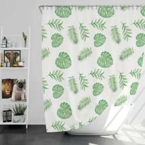 Tropical Green Leaves Pattern Shower Curtain