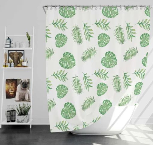 Tropical Green Leaves Pattern Shower Curtain