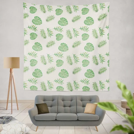 Tropical Green Leaves Pattern Wall Tapestry