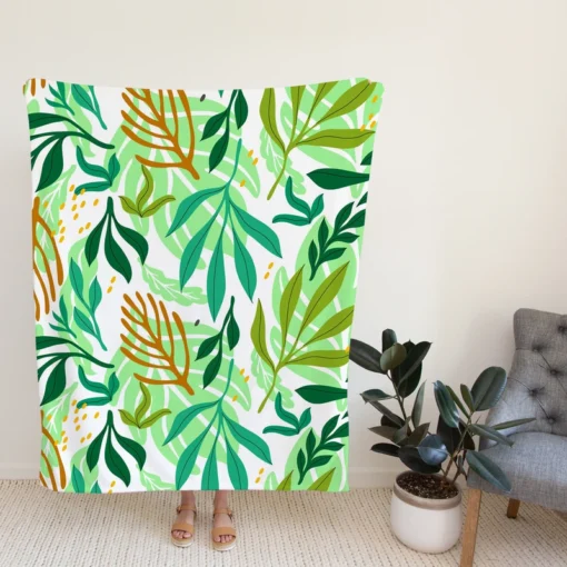 Tropical Jungle Leaves Pattern Fleece Blanket