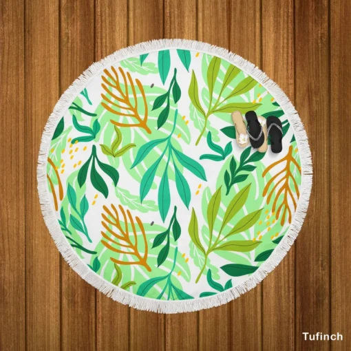 Tropical Jungle Leaves Pattern Round Beach Towel