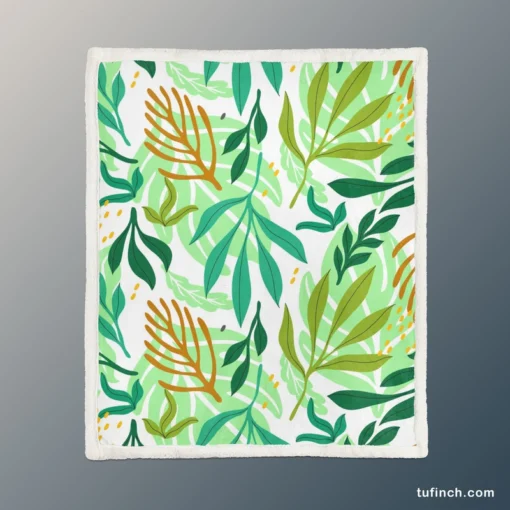 Tropical Jungle Leaves Pattern Sherpa Fleece Blanket 1