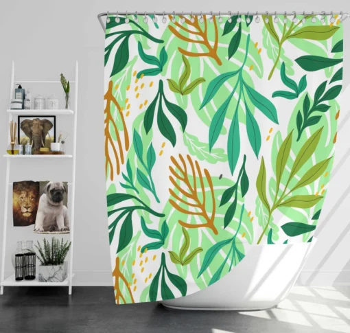 Tropical Jungle Leaves Pattern Shower Curtain