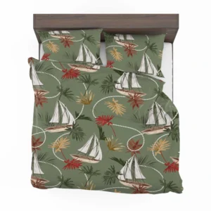 Tropical Leaves Sailboat Pattern Bedding Set 2