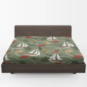 Tropical Leaves Sailboat Pattern Fitted Sheet 1