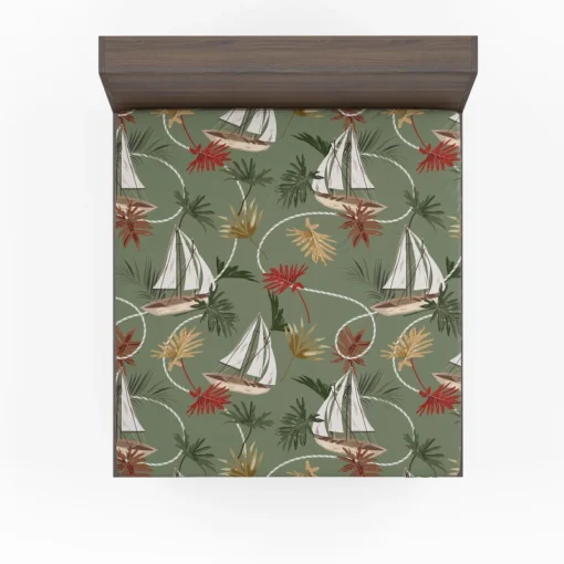 Tropical Leaves Sailboat Pattern Fitted Sheet