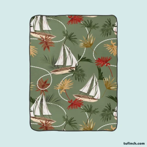 Tropical Leaves Sailboat Pattern Fleece Blanket 1