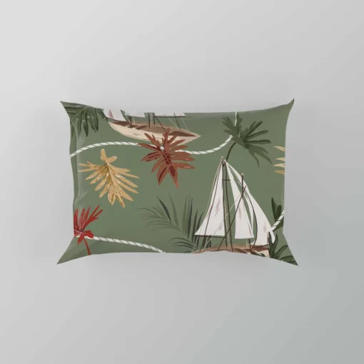 Tropical Leaves Sailboat Pattern Pillow Case