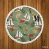 Tropical Leaves Sailboat Pattern Round Beach Towel