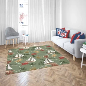 Tropical Leaves Sailboat Pattern Rug 2