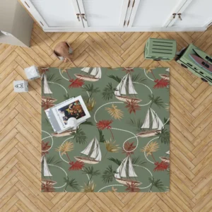 Tropical Leaves Sailboat Pattern Rug