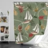 Tropical Leaves Sailboat Pattern Shower Curtain