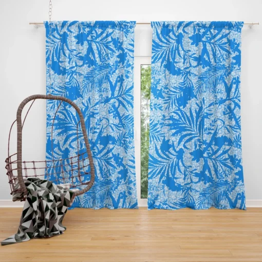 Tropical Palms Blue Pattern Curtain